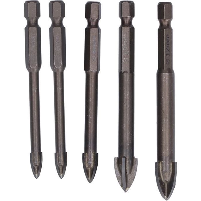 Set De 5 Forets Carrelage Carbure Tungstène - 5/6/8/10/12 Mm - Pour Céramique, Verre, Béton, Bois - Hexagonale