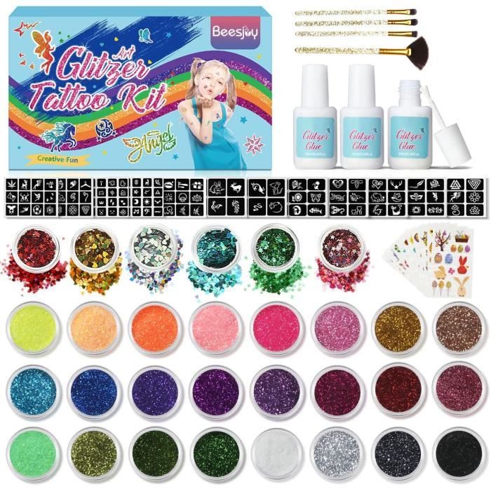 Kit Tatouage Paillettes 30 Couleurs, Kit Tatouage Enfant fille Idee