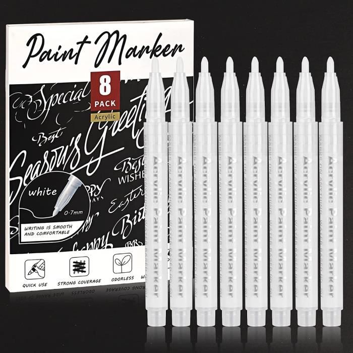Stylo blanc, 8 marqueurs blancs, pointe fine de 0,7 mm, marqueur permanent  blanc acrylique pour papier noir, croquis, dessin, [377] - Cdiscount  Beaux-Arts et Loisirs créatifs