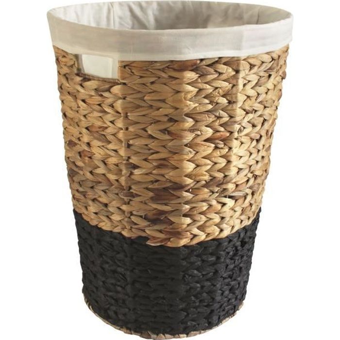 Panier a linge en paille avec poignees BOX AND BEYOND Interieur en tissu noir 40x40x46cm Cdiscount Maison