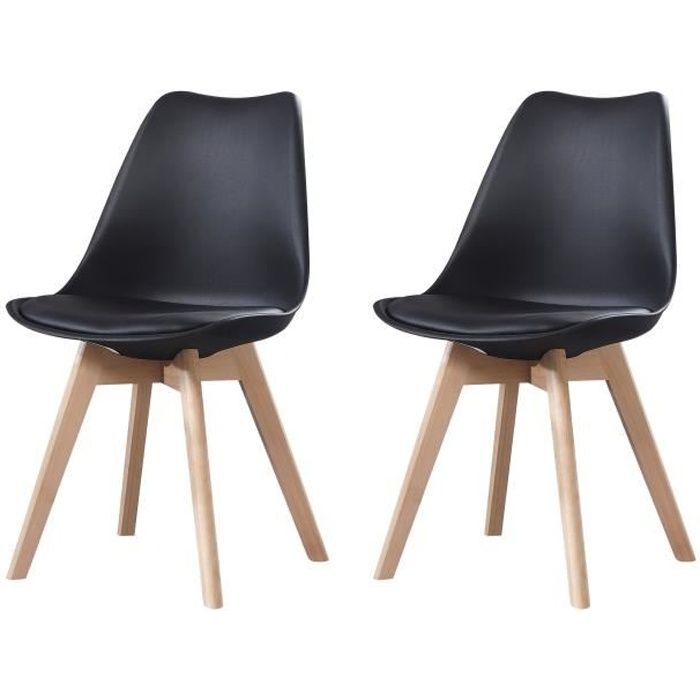 Chaise scandinave en bois naturel ou noir : lot de deux