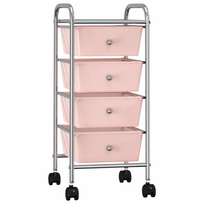 chariot de rangement - desserte de rangement chariot de stockage cuisine maison mobile à 4 tiroirs rose plastique