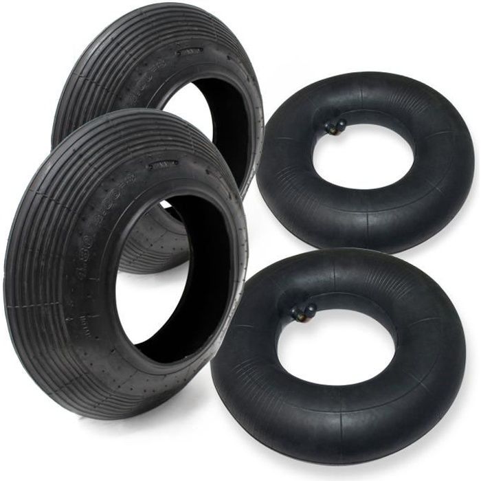 Jeu de 2x Pneus & 2x Chambres à air pour Roues de brouette 4.008 avec Valve TR13 Jardin Gazon