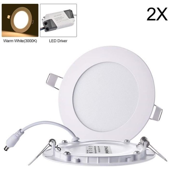 2x Spot Led Encastrable Extra Plat Led Plafonnier Rond 12w Blanc