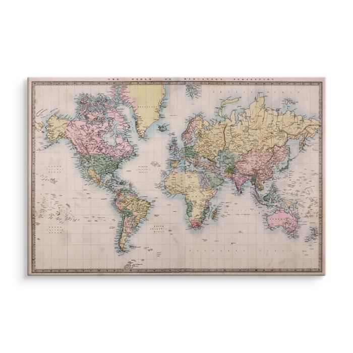 Tableau Décoratif Sur Verre Trempé Tulup - Ancienne Carte Du Monde, Format 100x70 Cm