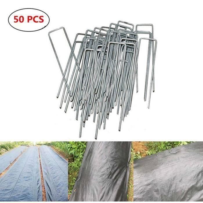 50pcs Piquets de Fixation en Acier Galvanisé, Agrafes de Fixation de 50pcs Piquets de Fixation en Acier Galvanisé, Agrafes de Fixation de