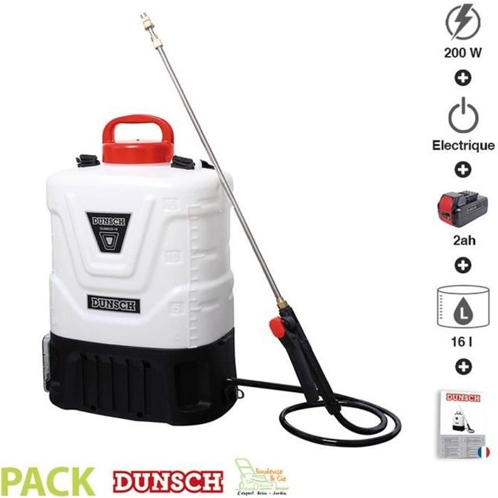 Pulvérisateur électrique 200W 16 litres à dos batterie 2Ah et chargeur DUNSCH DU86020-16