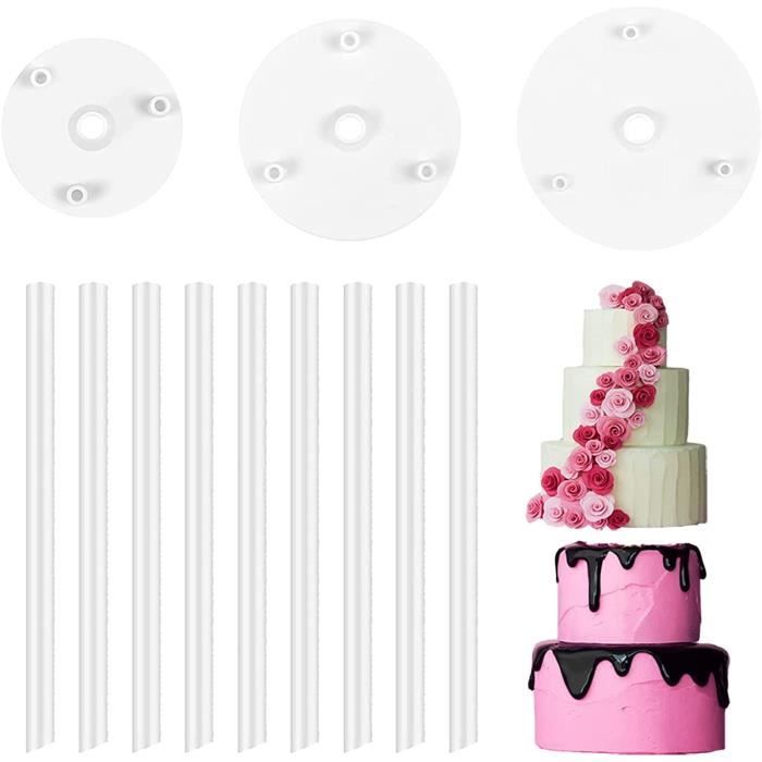 Kit Supports Pour Gâteau Multietages - 15 Tiges + 5 Plateaux + Gabarits - Pour Wedding Cake Ou Anniversaire