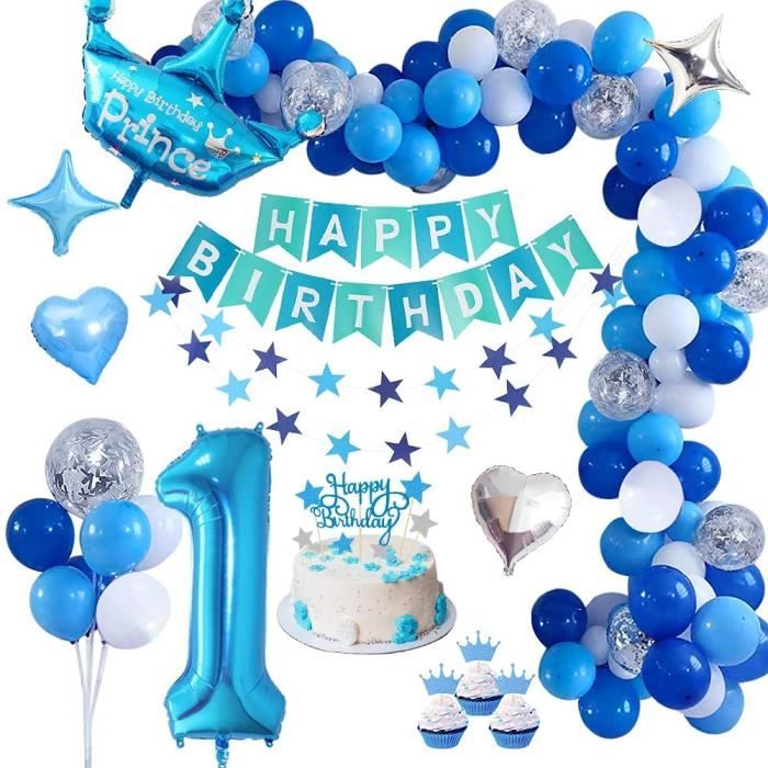 1 an anniversaire décorations garçon, bleu prince décoration fête anniversaire  1 an enfant,ballon 1 anniversaire, bannière de[A167] - Cdiscount Maison