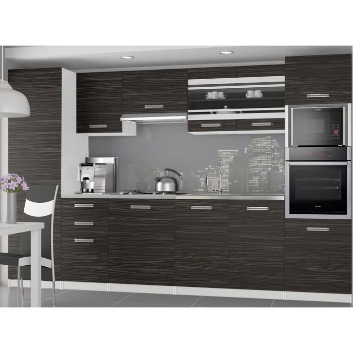 knox cuisine complete modulaire lineaire l 300cm 8 pcs plan de travail inclus meubles cuisine aspect bois noir cdiscount maison
