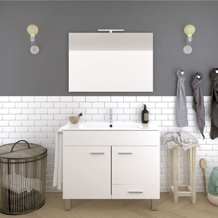 Meuble De Salle De Bain Avec Miroir Led Et Porte Serviettes De Bain 60 Cm Blanc Hades Cdiscount Maison