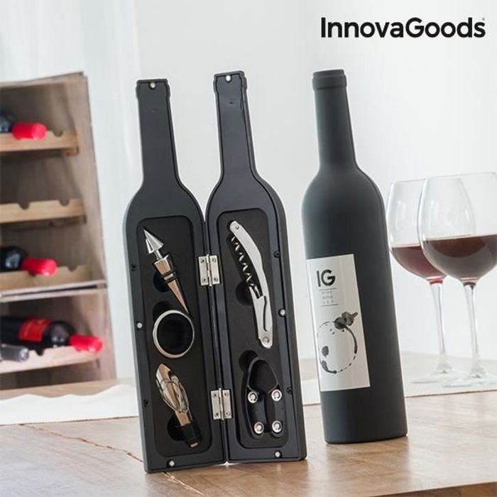 Coffret Accessoire Vin en forme de Bouteille de Vin noir Magnétique : Tire  Bouchon, Bec verseur, Bague anti gouttes et Bouchon - La cave Cdiscount