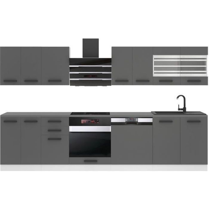 Cuisine Équipée Complète - BELINI - 300 cm - Argent Mat - Design Contemporain - Durable
