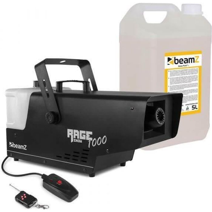 BeamZ Rage 1000 - Machine à neige avec contrôleur sans fil et liquide 5L - Effet flocons de neige, Grand réservoir de 2000 ml