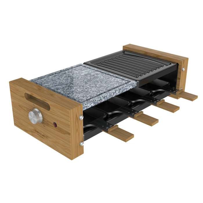 Cecotec Raclette Cheese&Grill 8400 Wood MixGrill. 1200 W Surface mixte gril et plancha Thermostat réglable 8 poêlons