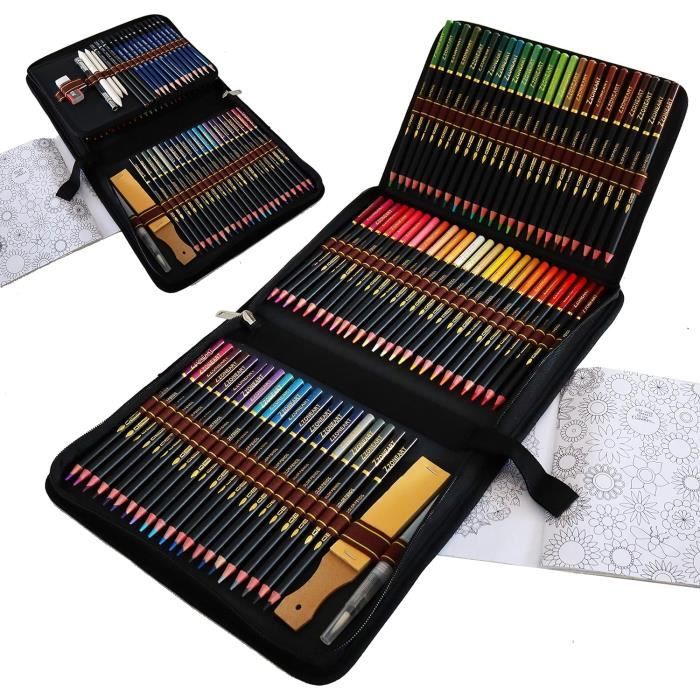 WGOT 72 Professionnels Crayons De Couleur De Dessin Pour Adultes, Inclus Gomme Crayon Aquarellable, Crayon De Croquis, Crayon De Charbon Graphite Outils Pour Dessiner