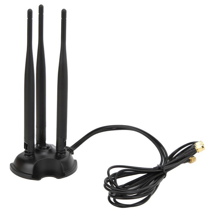 Antenne WiFi Triple Bande 6dBi RP-SMA - 2.4/5/6 GHz, Base Magnétique, Câble 1.5m - Pour Routeur, PC, Drone - 6