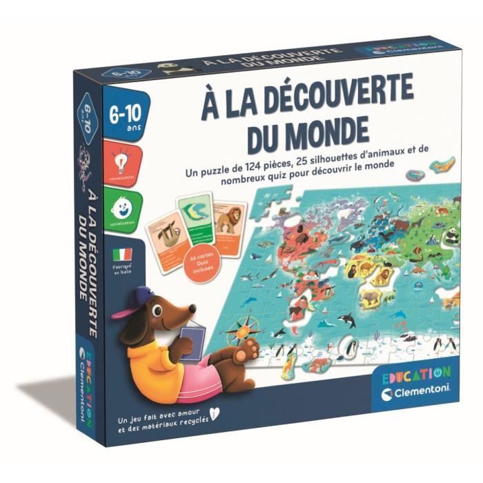 Puzzle Magnétique Du Monde - Planisphère Éducatif 4 Ans + - Animaux & Monuments - Jeu Géographie Enfant Clementoni