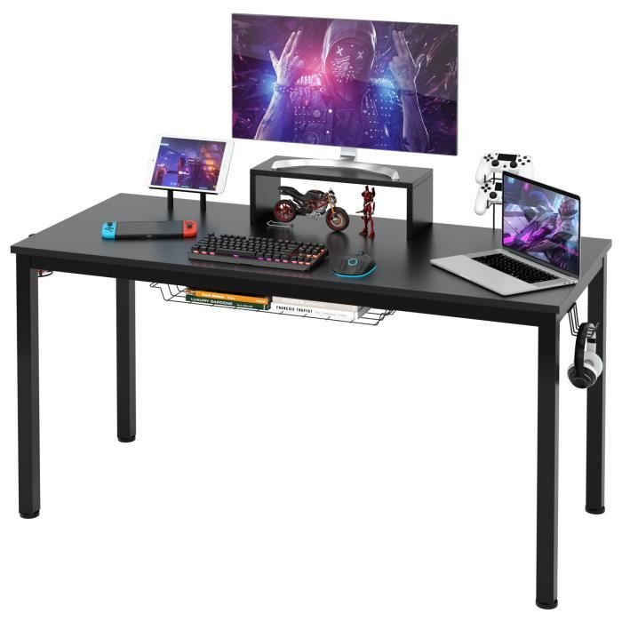 COSTWAY Bureau Gaming / Table pour Gamer 140 x 60 x 74 cm (L x l x H) - Etagère  pour Ecran, Support pour Tablette,Crochet Casque - Cdiscount Maison