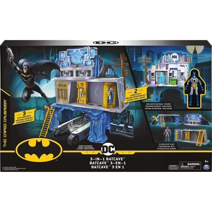 Coffret Batman 3 en 1 La Batcave avec 1 Figurine 10 cm Set DC Et 1 Carte Tigre Super Heros Jouet Garcon