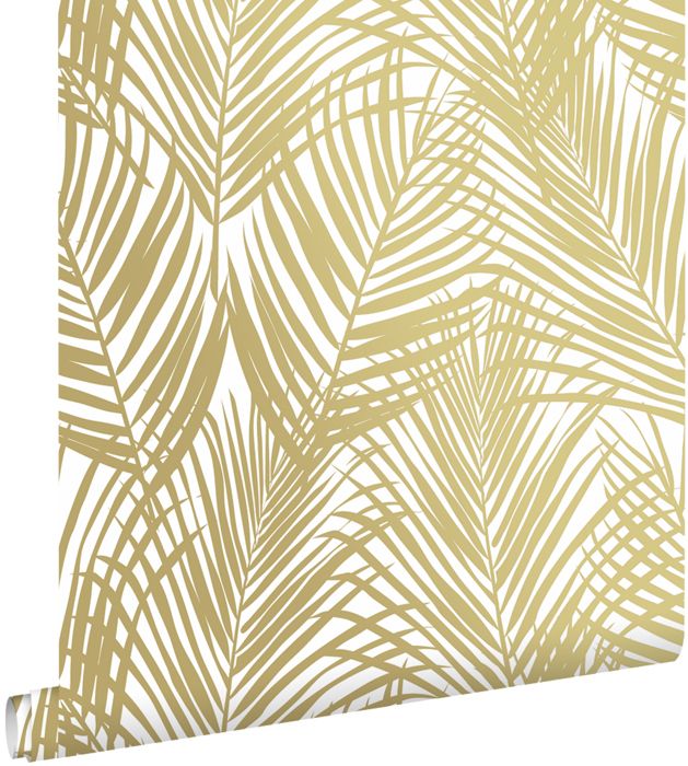 Papier peint feuilles de palmier or et blanc - 0,53 x 10,05 m - 139301