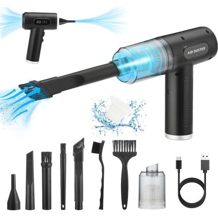 Souffleur à Poussière Sans Fil 130 000 Tr/min - 4 Vitesses - Batterie 4000 MAh - Pour Ordinateur, Clavier, Voiture - 8