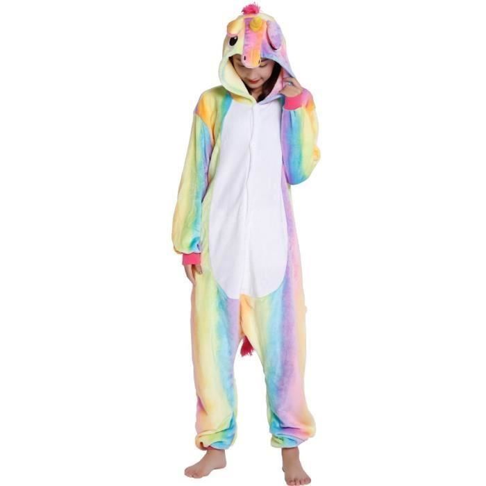 Combinaison Pyjama Kigurumi Adulte Licorne - Unisexe - Taille L (165-175 Cm) - Capuche Avec Corne - Poche - Idéal Cosplay, Fête