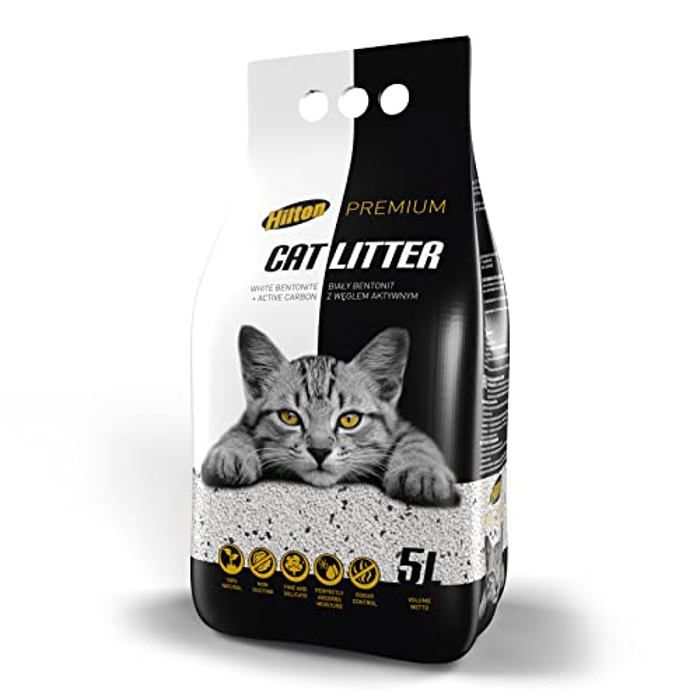 Litière - HILTON - BENTONITE - Charbon Actif - 100% Naturel - 5L pour Chat