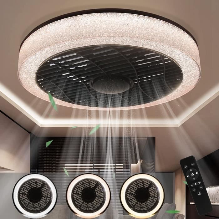 Homefire Ventilateur de plafond Lesie dimmable - plastique et fer - noir et blanc - 40 x 40 x 18 cm - avec surface en cristal - Hom