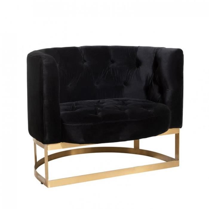 fauteuil capitonné dacia velours anthracite / métal doré noir bois inside75