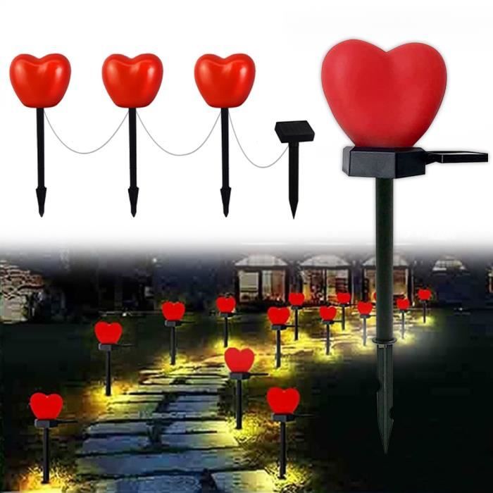 JINZDASU 4Pcs Lampe Solaire Jardin-Coeur Rouge-Imperméable-Red Love Heart Lumiere Solaire Exterieur,Saint Valentin,Christmas