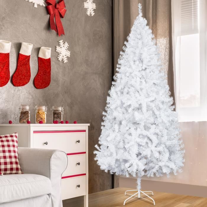GOPLUS Sapin de Noël Artificiel Blanc 240 cm, Arbre de Nöel avec 1138 Branches, Base en Fer, Feuilles en PVC, Décoration de Noël, Idéal pour Suspendre Guirlande de Lumières et Etoile GOPLUS Sapin de Noël Artificiel Blanc 240 cm, Arbre de Nöel avec 1138 Branches, Base en Fer, Feuilles en PVC, Décoration de Noël, Idéal pour Suspendre Guirlande de Lumières et Etoile