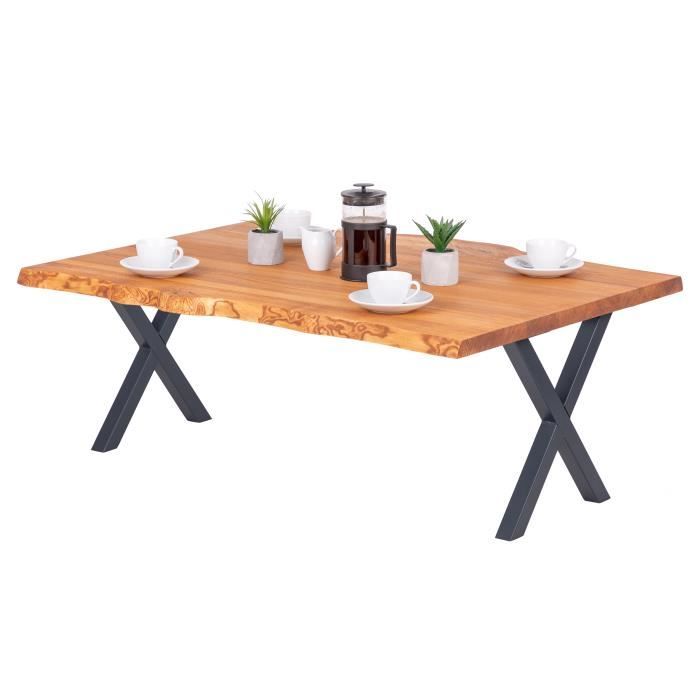 lamo manufaktur table basse en bois - salon - bord naturel - 120x80x47cm - frêne foncé - pieds métal gris - modèle design