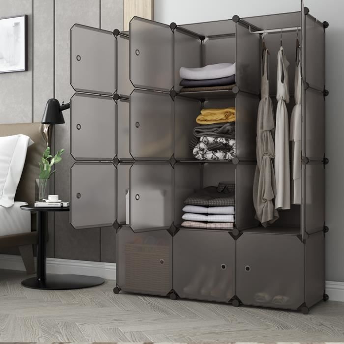 LANGRIA 12 Cubes Armoire à Vêtement Penderie en Plastique avec Portes