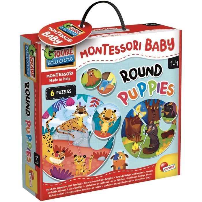 Jeu de logique LISCIANI Montessori Baby Round Puppies Associer chiots et mères Découverte des animaux