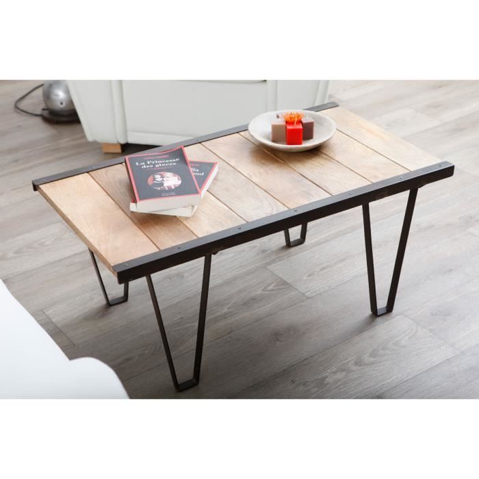Miliboo Table basse industrielle bois massif … Cdiscount Maison
