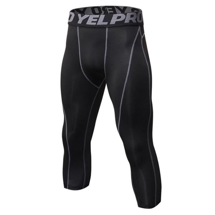 Pantacourt Collant de Compression 3-4 Running et Fitness Homme Noir/Gris - Marque - Modèle - Respirant - Stretch