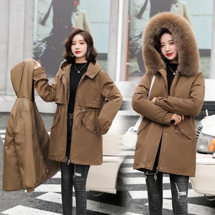 Manteau Femme - Mode mi-long Ample Nouvelle arrivee Plus velours Garder au chaud - Marron HN 