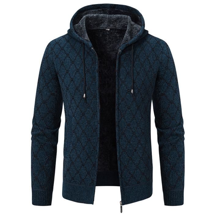 Gilet Hiver Capuche Homme En Tricot Chaud Double Polaire Cardigan Zippe Carreaux Epais Confortable Automne Hiver Bleu marine Bleu marine Cdiscount Pret a Porter