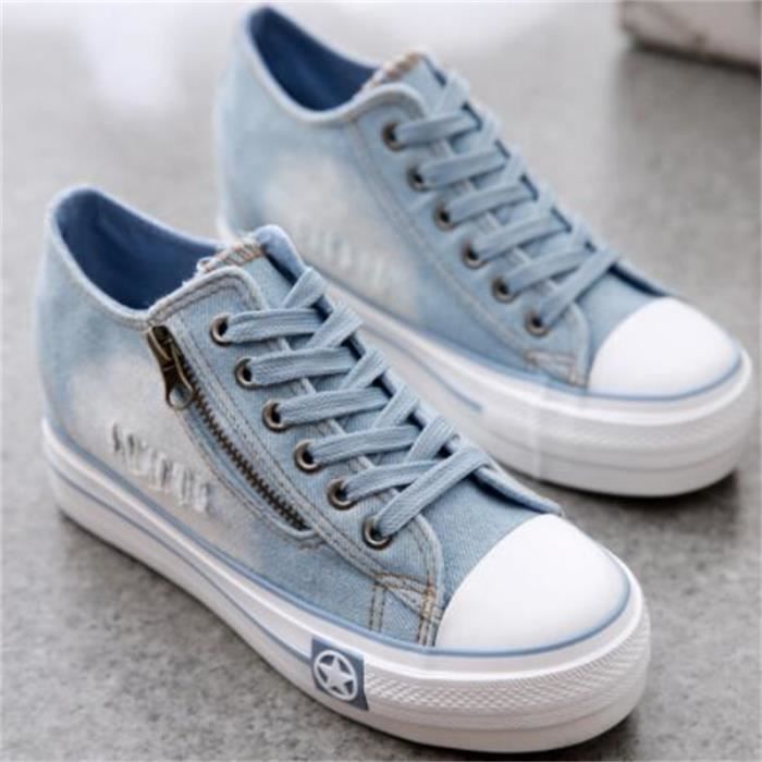 Basket femme MR Nouvelle arrivee Respirant mode light bleu Plateforme etanche surelevation interne Bleu Cdiscount Chaussures