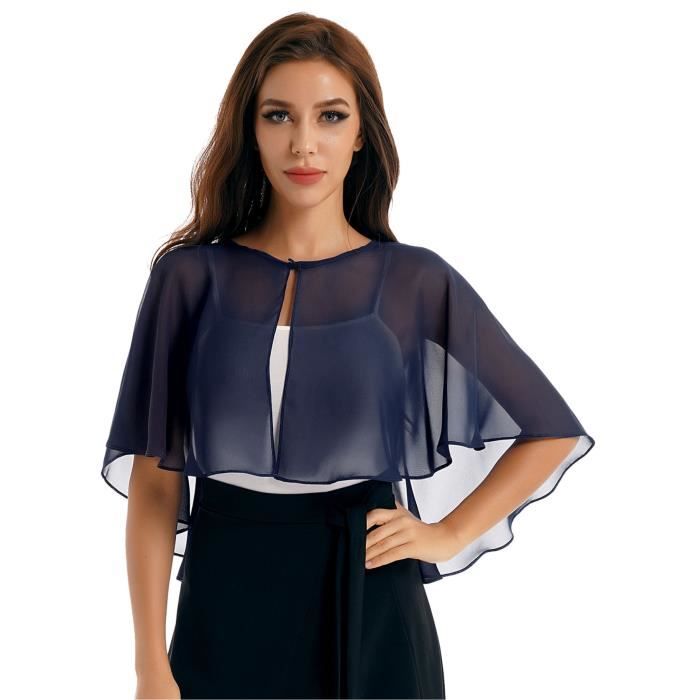 YIZYIF Bolero Mariage Mousseline Femme Etole Chale Wraps Couvre Epaule Cardigan Court Gilet Ete Bleu marine Bleu marine Cdiscount Pret a Porter