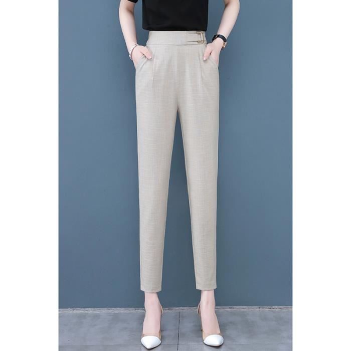 Voqeen Pantalon de Lin Taille Haute pour Femmes Pantalon D'été 7/8 Voqeen Pantalon de Lin Taille Haute pour Femmes Pantalon D'été 7/8