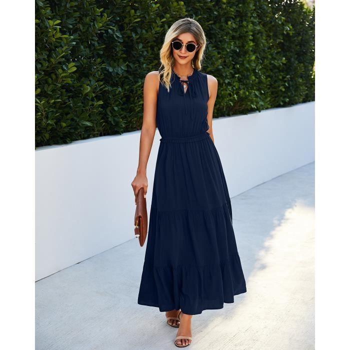 Robe Longue Femme Casual Chic Col V Bleu Bleu Cdiscount Pret a Porter