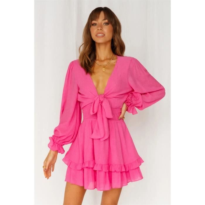 Robe en mousseline de soie pour femmes YDdar Dark_pink Cdiscount