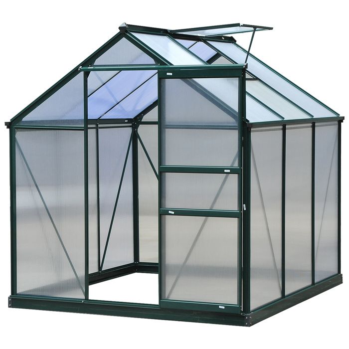 Serre de jardin polycarbonate - Outsunny - résistant aux UV 30+ - avec fondation renforcé - 190 x 192 x 201 cm - vert foncé