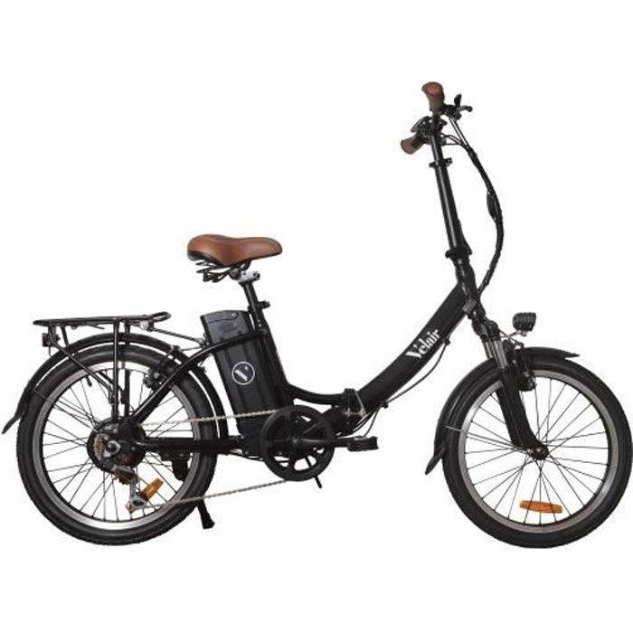 Vélo électrique pliable 20'' - Velair - Shimano 6 Vitesses - Freins à patins - Autonomie 60 km - Cadre aluminium - Noir