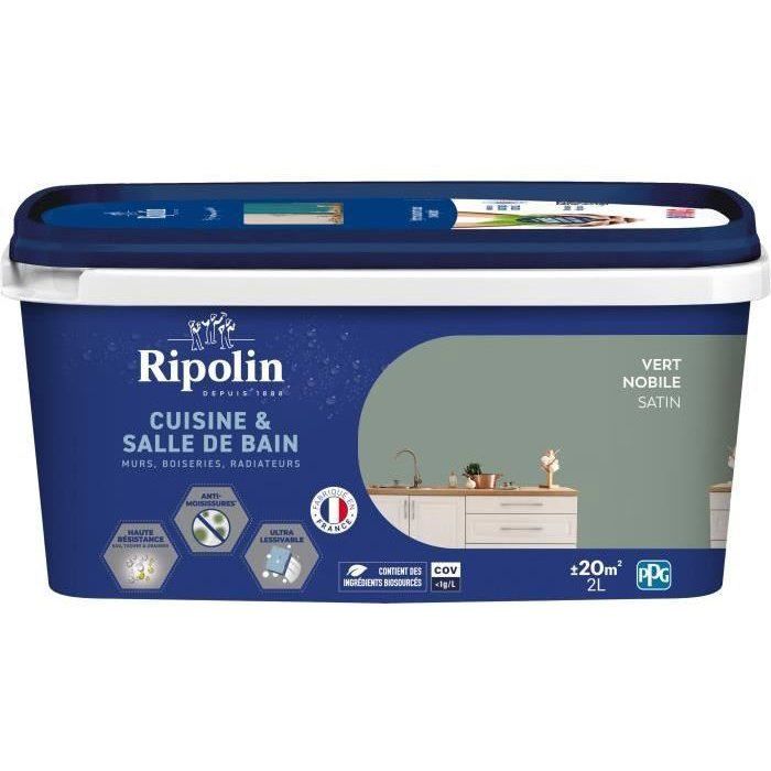 Peinture murs boiseries plafonds radiateurs - RIPOLIN - Cuisine et bain - 2 L - Vert Nobile