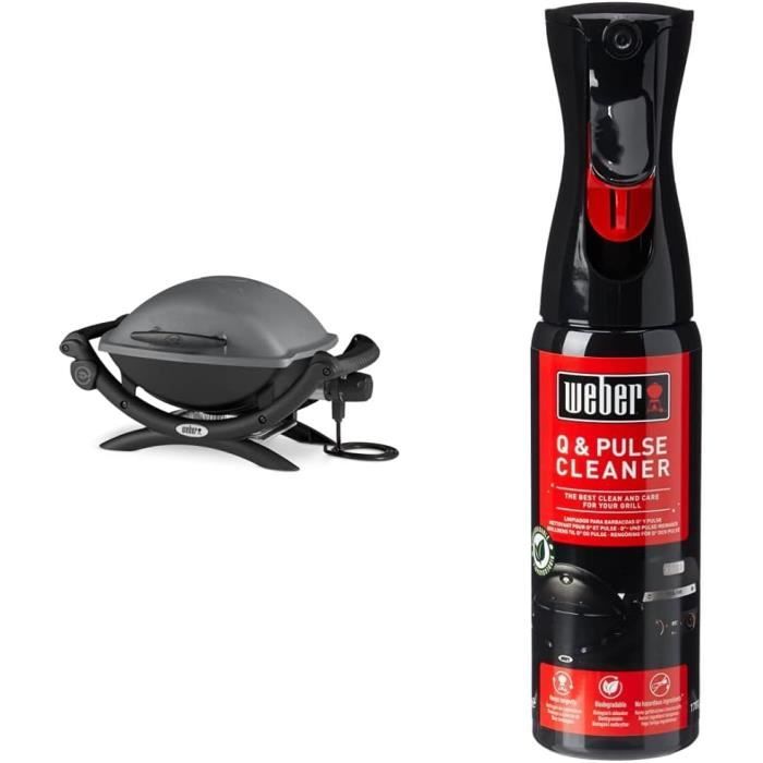 Barbecue Électrique Weber Q1400 - 43x32cm, Grille Fonte Émaillée, Aluminium - Gris Foncé