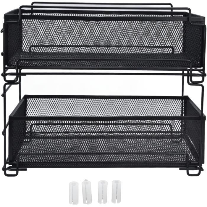Panier Organisateur Sous Évier à * Niveaux, Étagère de Rangement Coulissante avec Étagères Détachables pour Cuisine, Salle de Bain et Garde-Manger - * * de Place en Acier au * Blanc