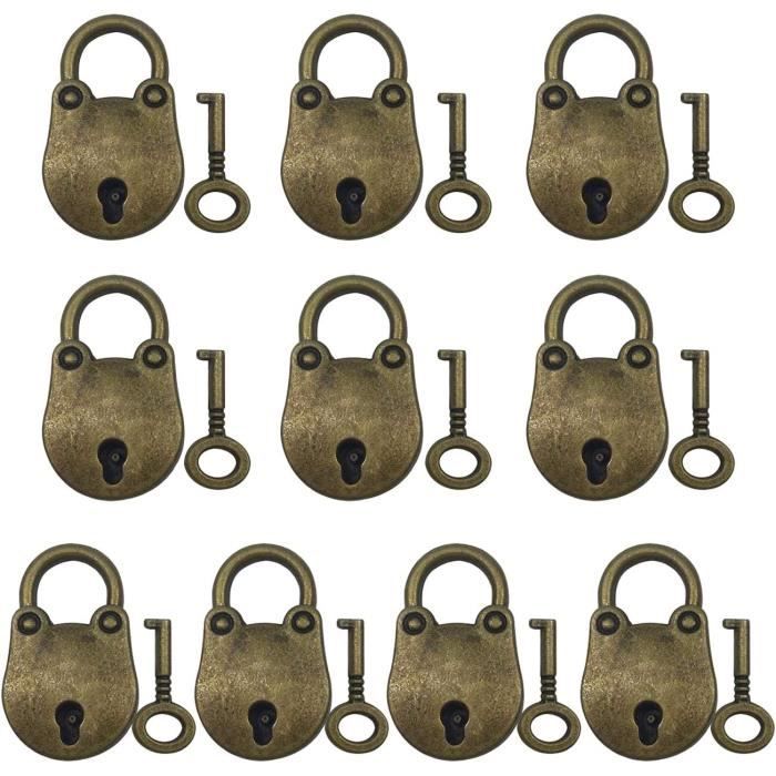 Lot de 10 petits cadenas de voyage avec clé, couleur métal